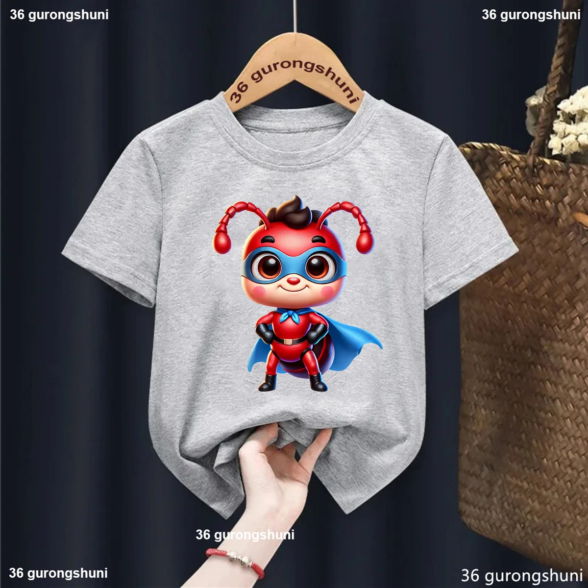 Camiseta gris de lectura de hormigas para niños y niñas, ropa Kawaii divertida para niños, camiseta de manga corta de verano, ropa para niños, camisa Harajuku - imagen 3