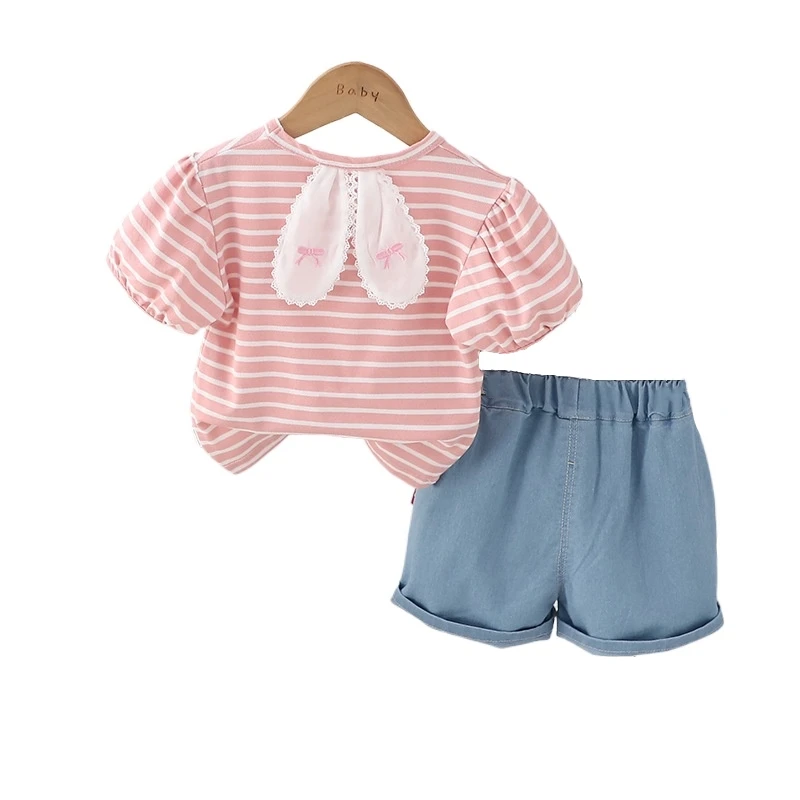 Nueva ropa de verano para bebés, traje para niños y niñas, camiseta, pantalones cortos, 2 unids/set, disfraz de algodón a rayas para niños, chándales para niños