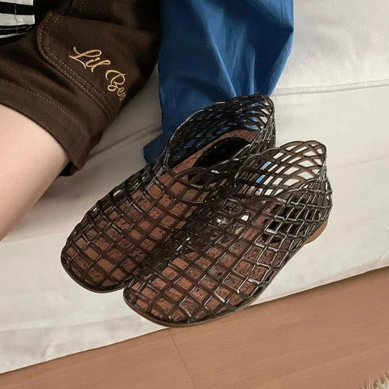 Sandalias planas para mujer con malla translúcida y PVC suave, cómodas - imagen 5