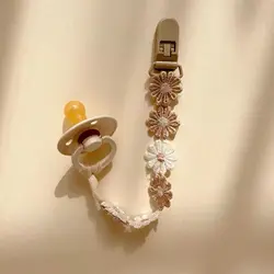 Cadena para chupete con margaritas de tela - Clip y soporte infantil