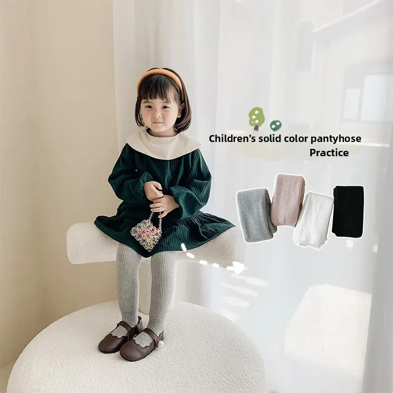 Leggings para niña: medias de una pieza gruesas y con forro polar: ¡ropa térmica cálida y de color sólido para bebés y niños pequeños este invierno! - imagen 4