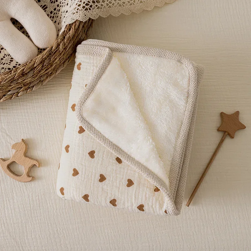 Manta suave y cálida de lana de algodón para bebé, edredón de encaje de doble cara para recién nacido, funda para cochecito, artículos de cama para bebé - imagen 4