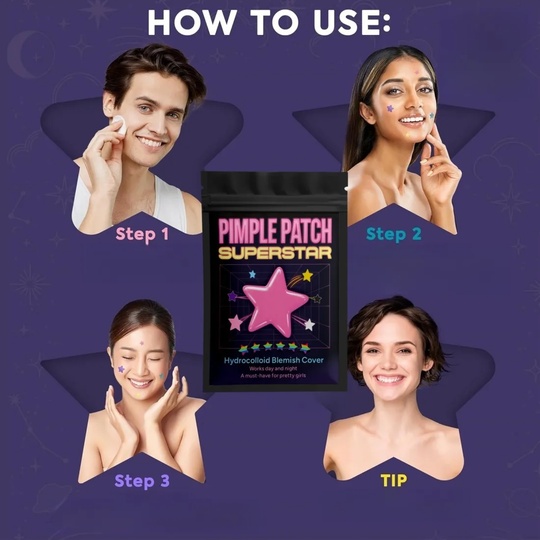 @ 480 Uds. Parches hidrocoloides coloridos con forma de estrella para espinillas y acné, cuidado de la piel Facial, aislar, transpirable, cerrado, cubierta para imperfecciones de acné - imagen 3