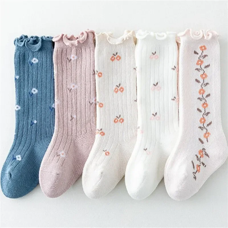 Calcetines para niños de 0 a 5 años, Otoño Invierno, calcetines de algodón con estampado para niñas, calcetines largos de princesa de belleza suave para niños pequeños