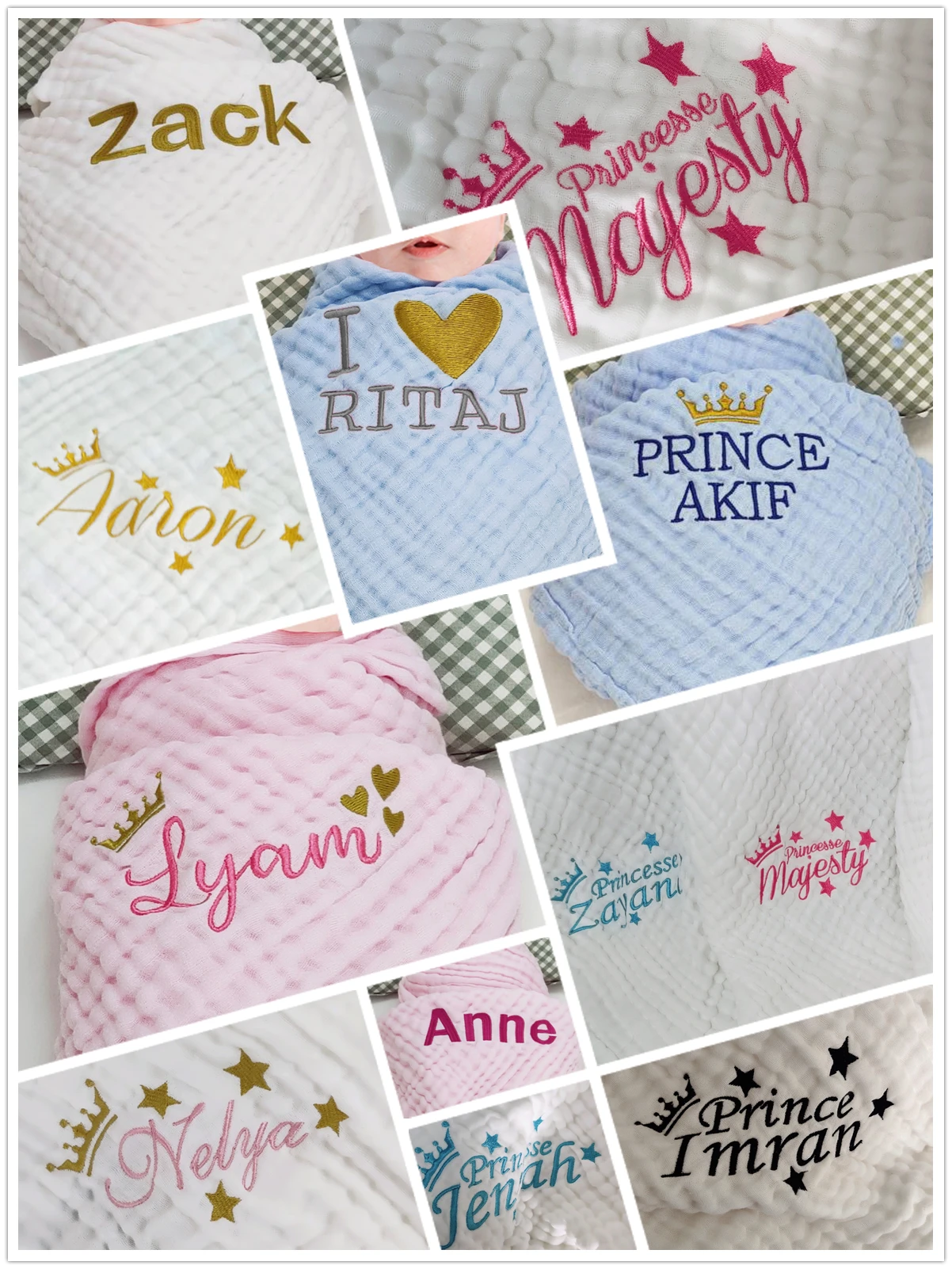 Manta de muselina personalizada con nombre para bebé, envoltura para recién nacido, cuna, cama, cochecito, regalo de cumpleaños para Baby Shower - imagen 3