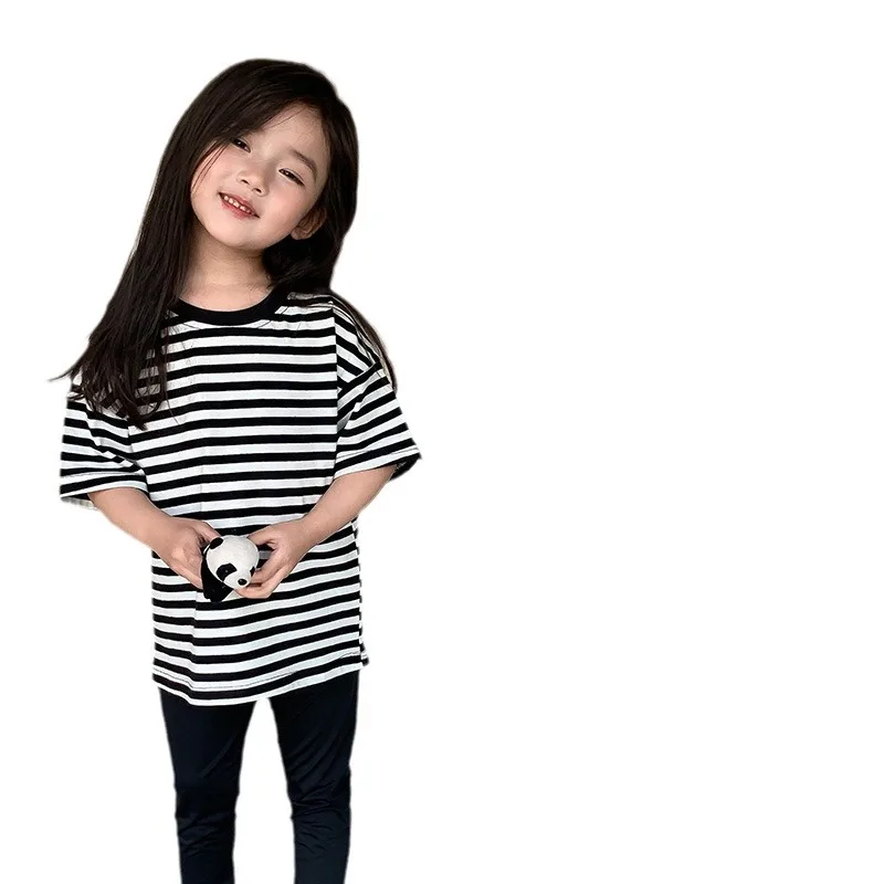 Camiseta de manga corta a rayas de verano para niños, camiseta de algodón a rayas azules, rojas, rosas y blancas para niños y niñas - imagen 5