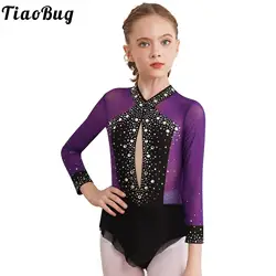 Leotardo patinaje artístico niños – Malla transparente con brillos