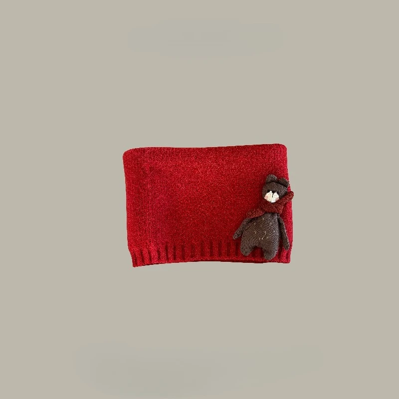 Bufanda roja para niños para Navidad y Año Nuevo: polaina de cuello de punto cálida y festiva, calentador de cuello de invierno resistente al viento para niños y niñas. - imagen 3
