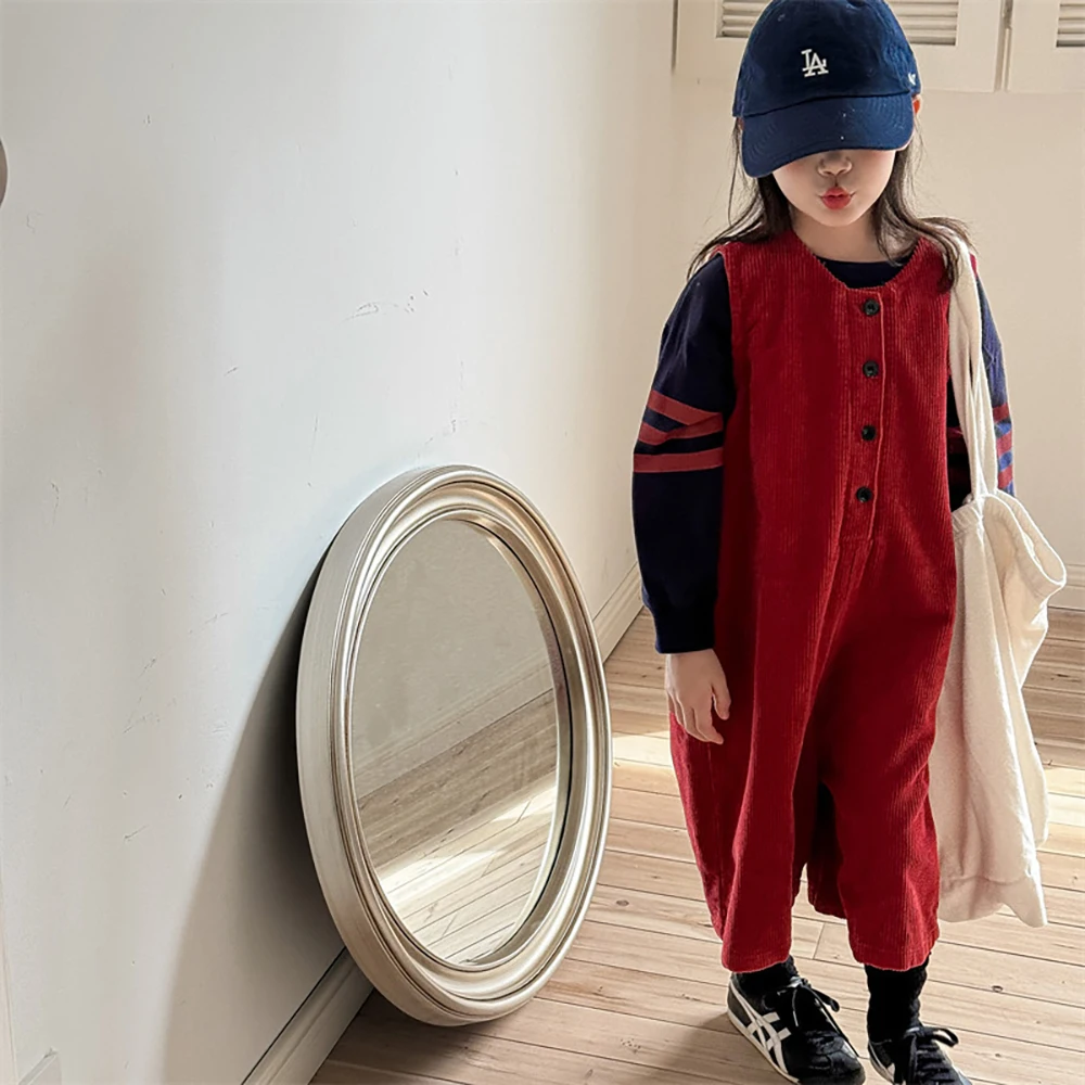 Milangel-Mono de pana para niño y niña, peto informal holgado sin mangas, pantalones largos hasta la pantorrilla de Color liso Simple, novedad de otoño - imagen 4