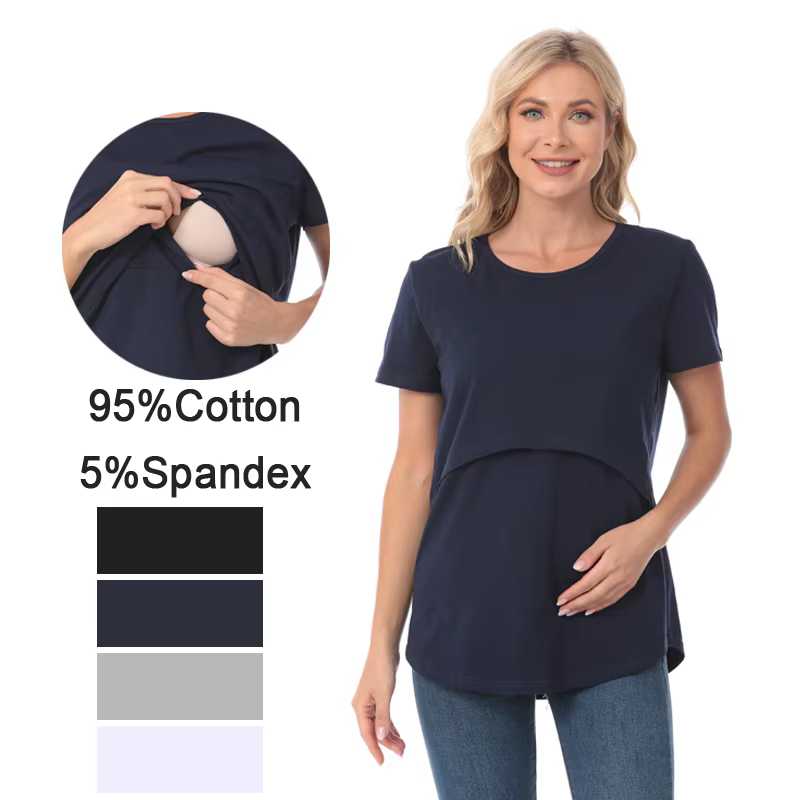 Camiseta de lactancia holgada manga corta para embarazadas - imagen 3
