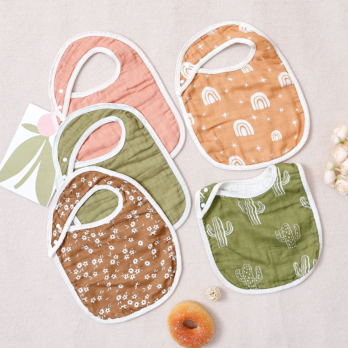 HappyFlute 5 uds babero para bebé 32,5x23,5 CM muselina de algodón de 6 capas pañuelo absorbente suave diseño forma de pétalo paño para eructar para bebés