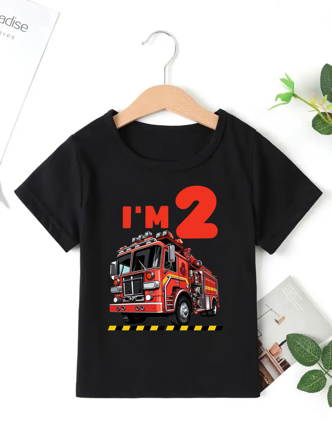 Camiseta con estampado de camión de bomberos I Am 2nd/3rd, ropa para niños, camiseta para niños pequeños, el mejor regalo de cumpleaños, camiseta de manga corta - imagen 2
