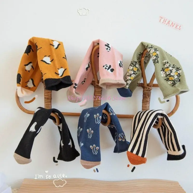 R6FD calcetines algodón suaves para bebés y niños, calcetines largos hasta rodilla con estampado bonito, calcetines largos - imagen 2