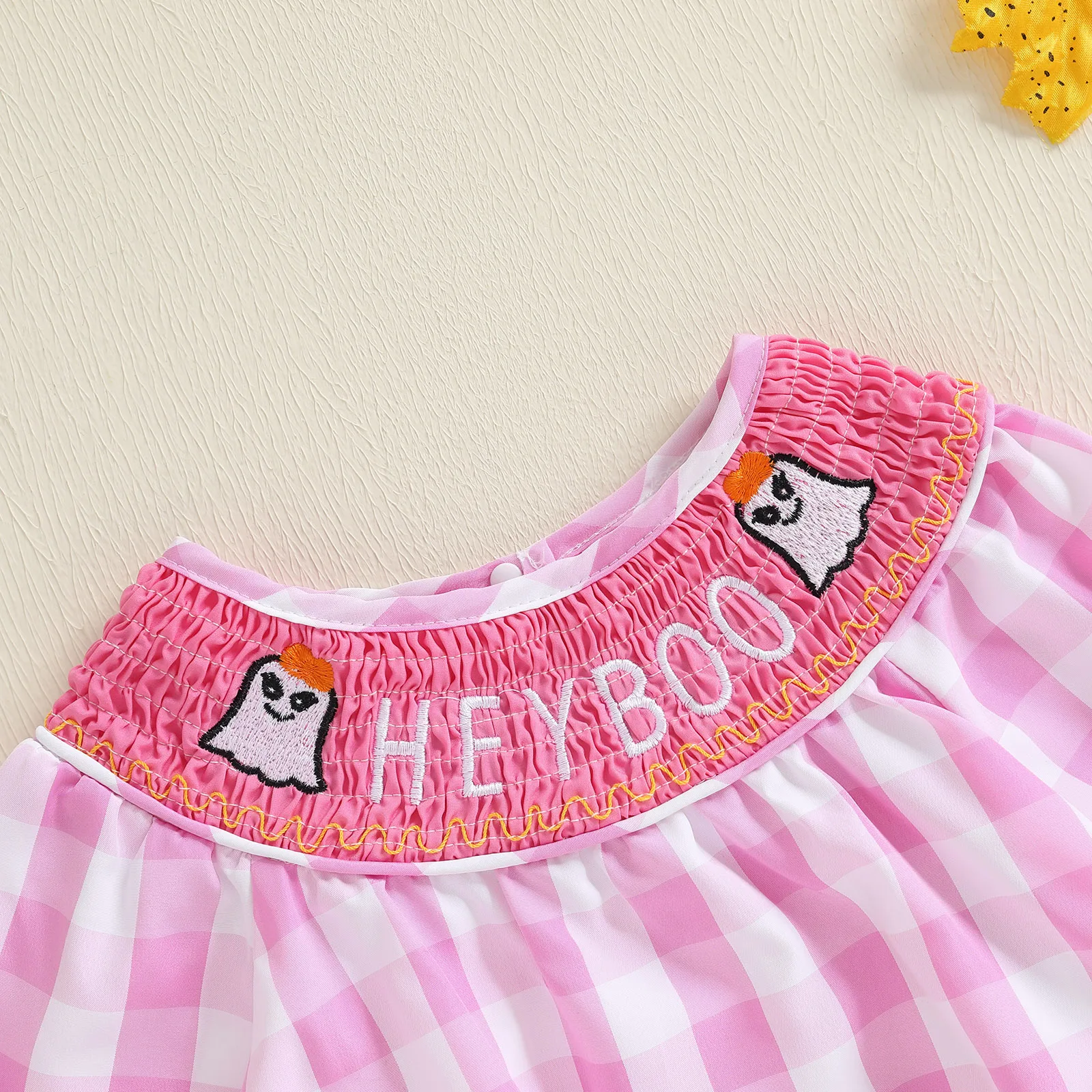 Pelele de Halloween para niñas de 0 a 18 meses, monos de manga larga a cuadros con bordado de fantasma para ropa de moda para recién nacidos - imagen 4