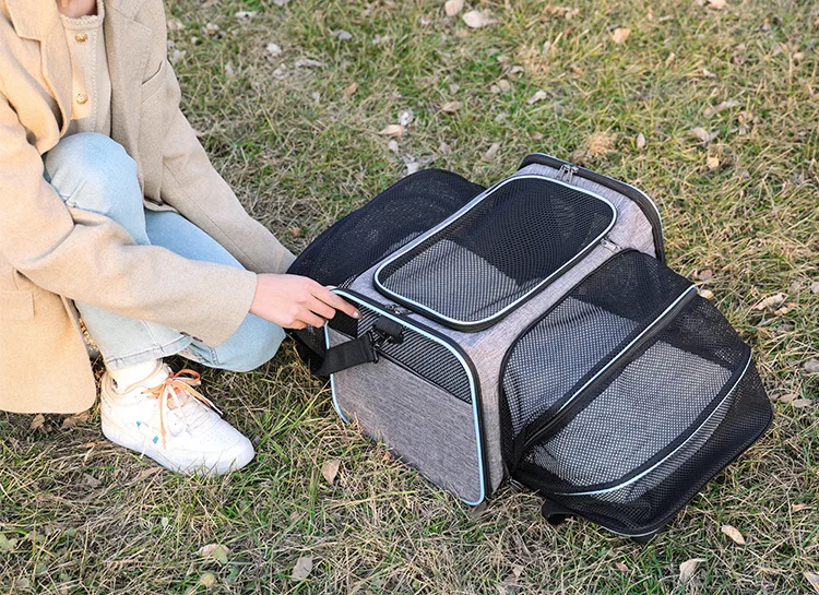 Una mujer está sentada en la hierba y sosteniendo una bolsa