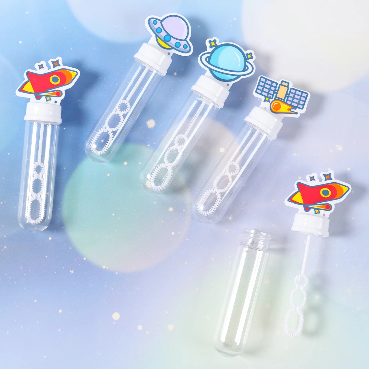 10 Uds. De palo de cohete de Luna de astronauta de dibujos animados, tubo de varita de burbuja, regalo para niños, tema del espacio exterior, regalo de decoración para fiesta de cumpleaños, Baby Shower - imagen 5