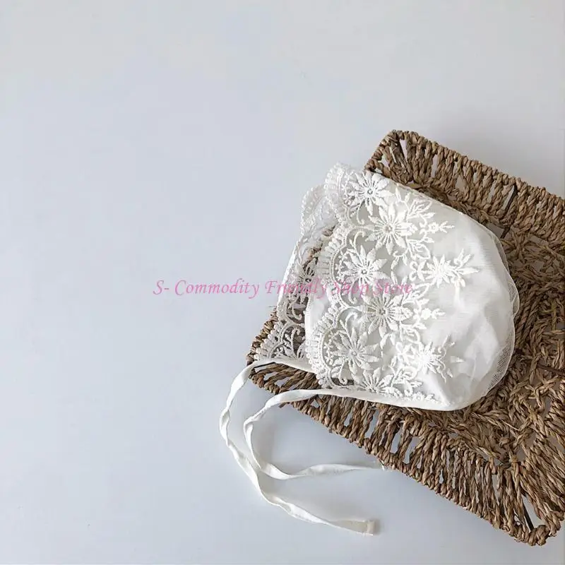 85ae infante bebé lindo sombrero con flores bordado encaje algodón solar algodón suave - imagen 4