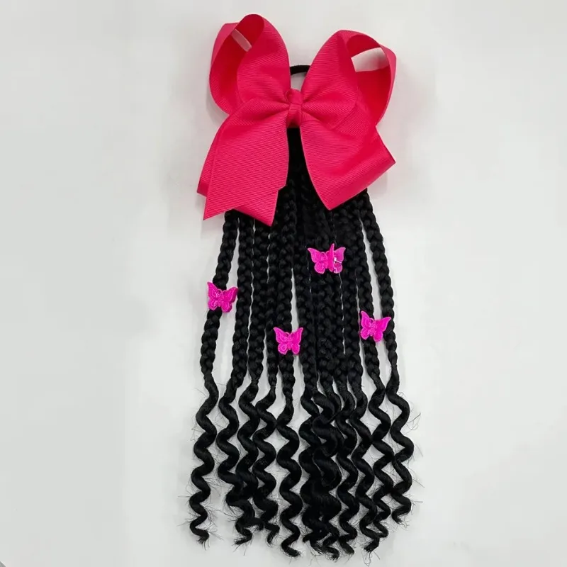 Extensión de cabello trenzada con cuentas y lazo para niñas negras