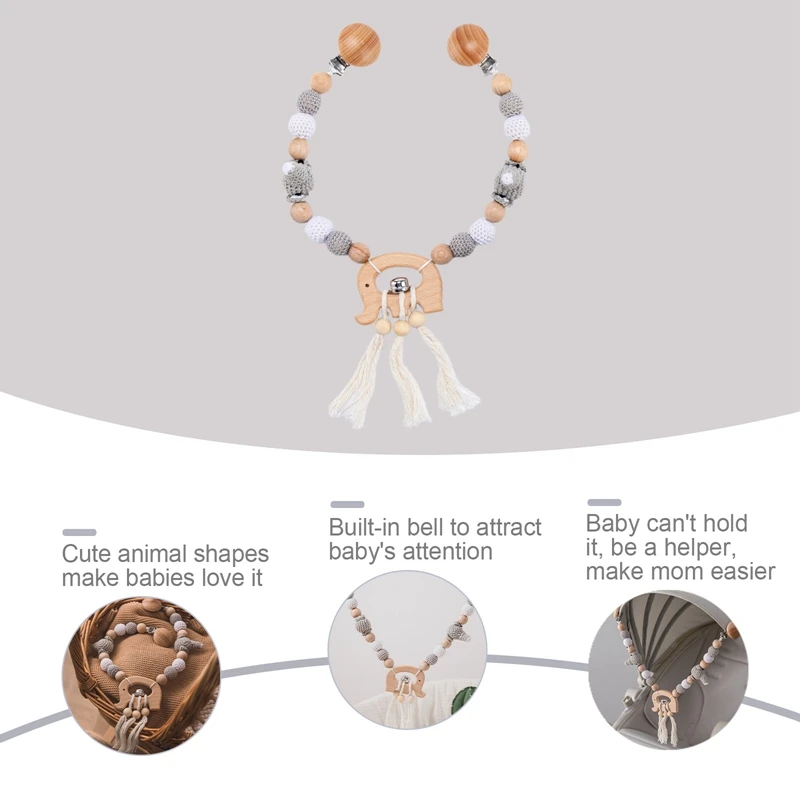 Juguetes de madera para cochecito de bebé, sonajero colgante para cama de elefante, pulsera de cuentas colgante de Animal de ganchillo, sonajero móvil para cuna de bebé - imagen 2