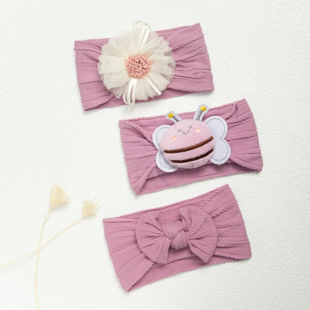 3 uds accesorios para bebés recién nacidos niños pequeños bebé niña niño Linda diadema de abeja para bebé bandas elásticas para el cabello de flores sombreros morados - imagen 2