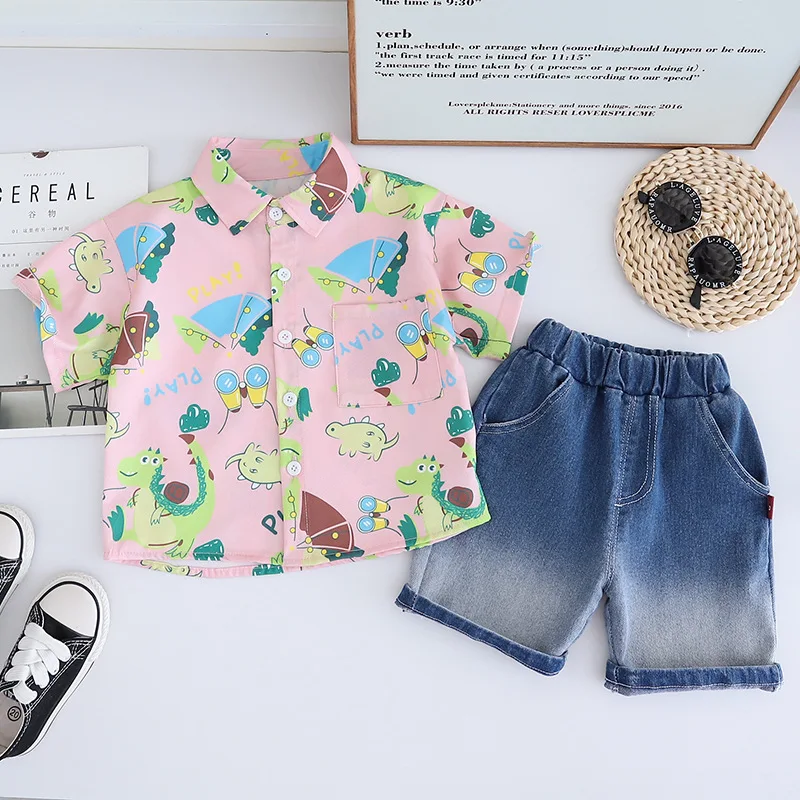Milancel-Conjunto de ropa con cuello vuelto para niños, camisa con estampado de dibujos animados, pantalones cortos informales, 2 piezas, novedad de verano 2024 - imagen 3