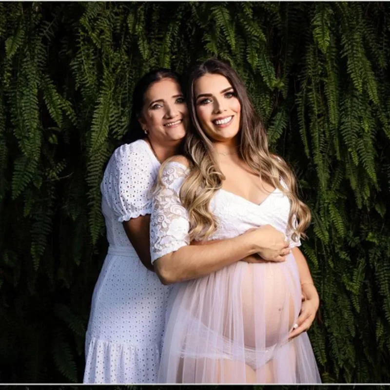 Vestido de maternidad con hombros descubiertos de encaje, falda acampanada frontal dividida, vestido largo transparente para embarazo para sesión de fotos, Baby Shower - imagen 4