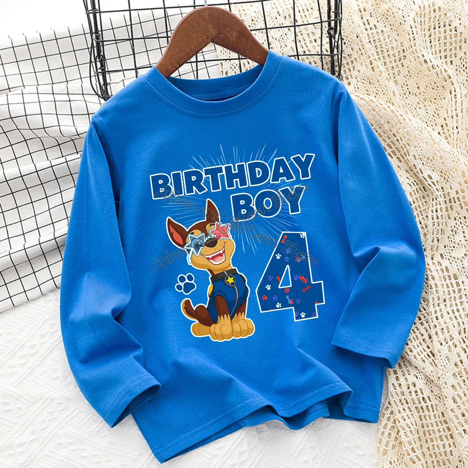Paw Patrol Chase cumpleaños manga larga para niños figura de dibujos animados ropa Casual azul cuello redondo caftán moda niños Top regalo - imagen 4