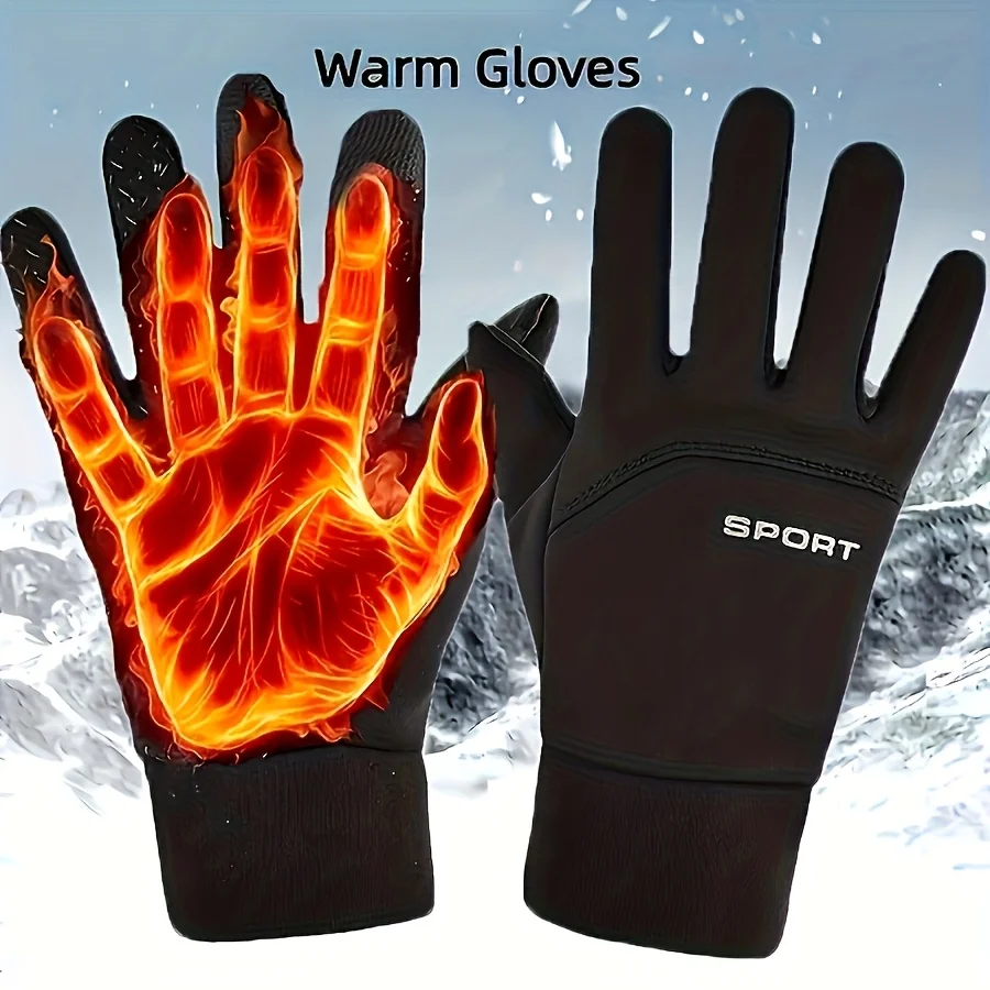 Guantes de invierno, adecuados para correr, ciclismo, conducir y hacer senderismo: resistentes al viento, a prueba de frío, cálidos, de poliéster de punto, antideslizantes