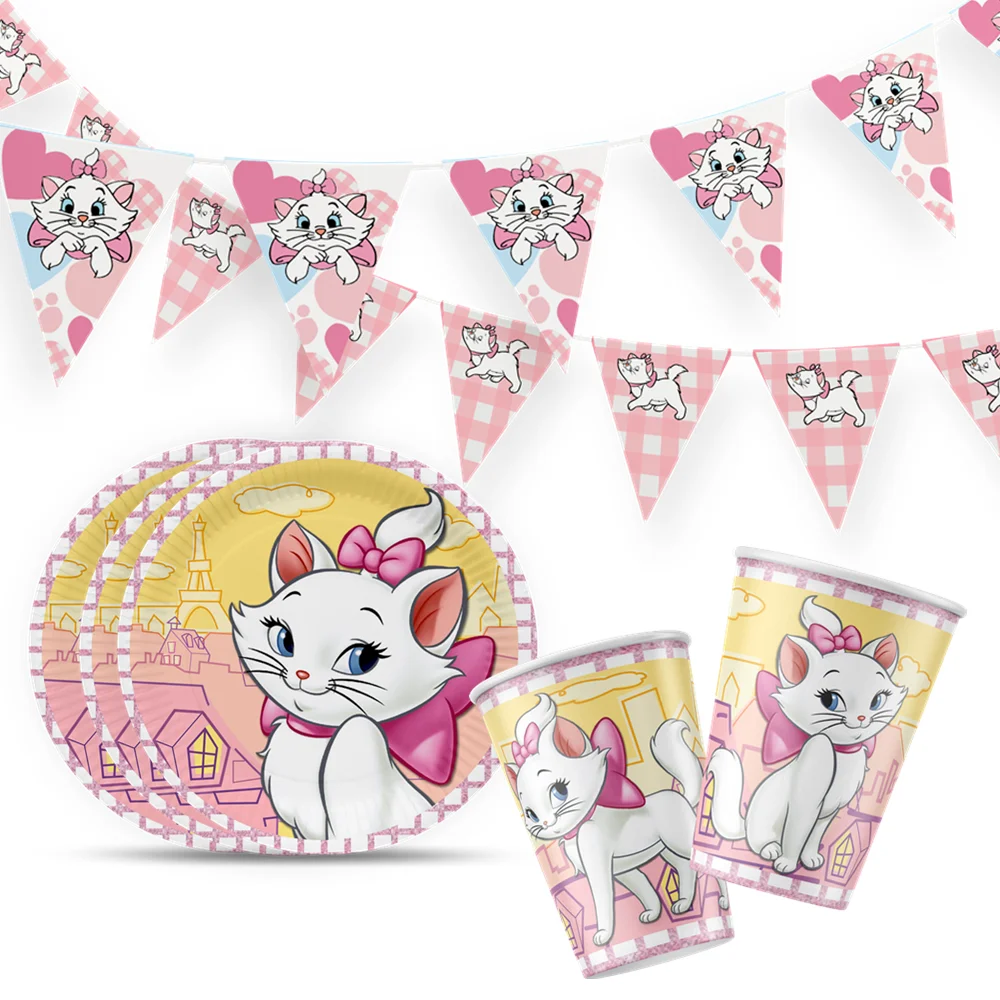 Suministros desechables para fiesta de feliz cumpleaños de niña, plato de taza con globo de aluminio, decoración para Baby Shower, Disney, los AristoCats