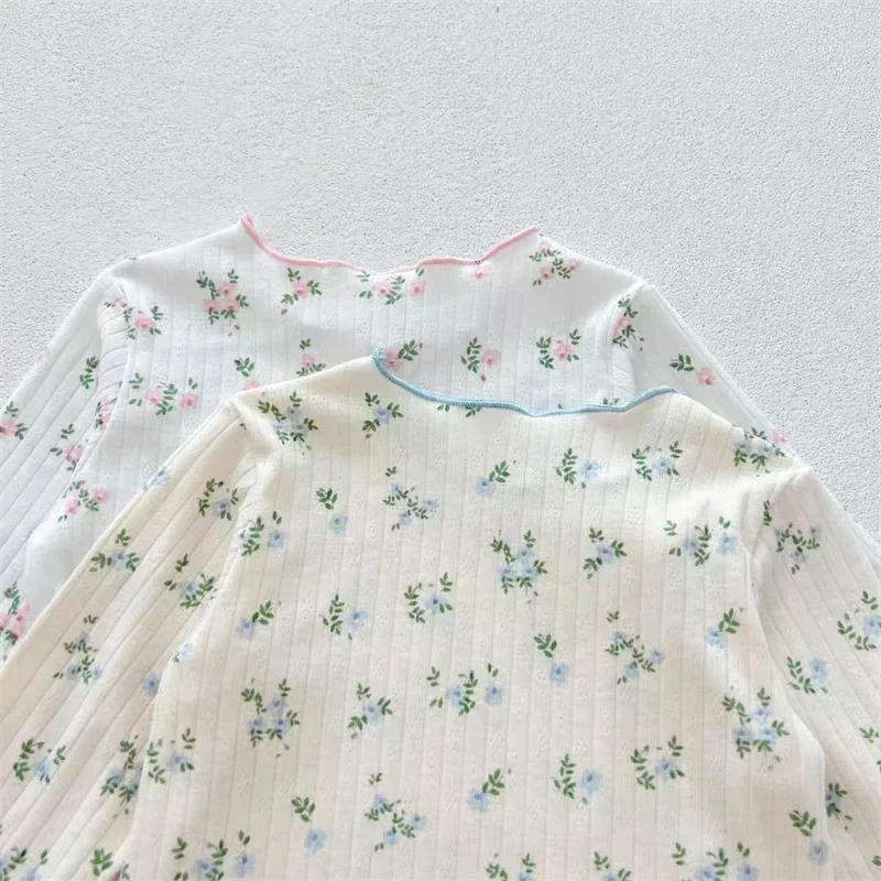 Conjunto pijama floral de algodón para niña con encaje – Otoño - imagen 3