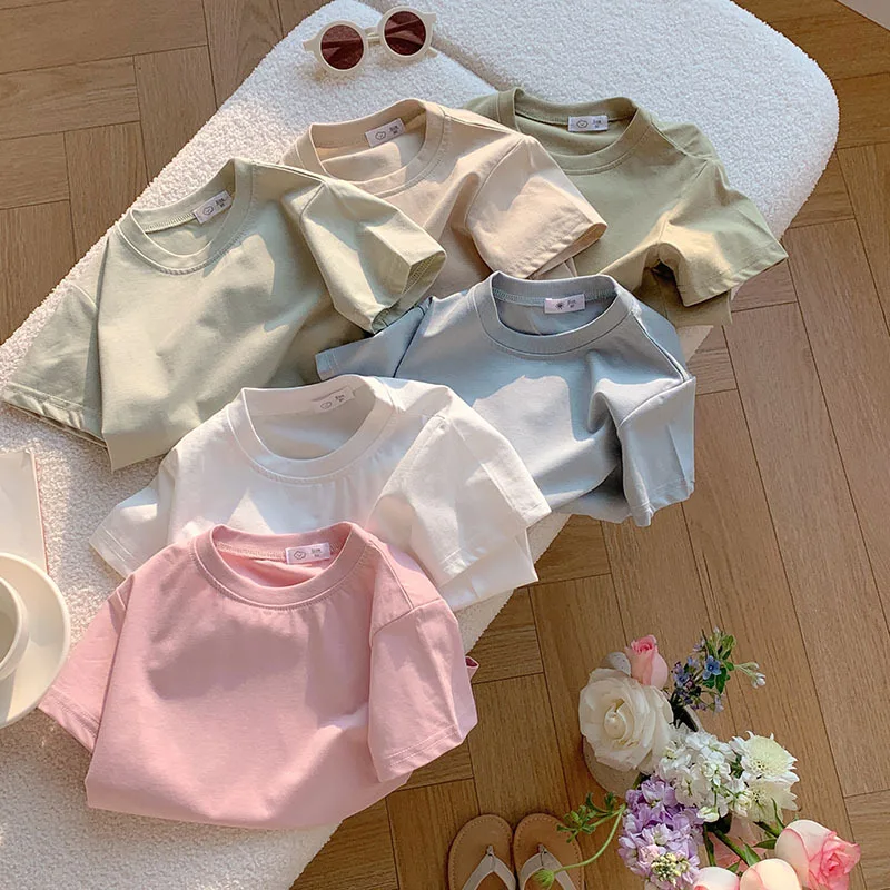 Camisetas lisas para niños, camisetas para niños y niñas, ropa de algodón en blanco para bebés, camisetas blancas, camisetas de verano para niños de manga corta - imagen 3