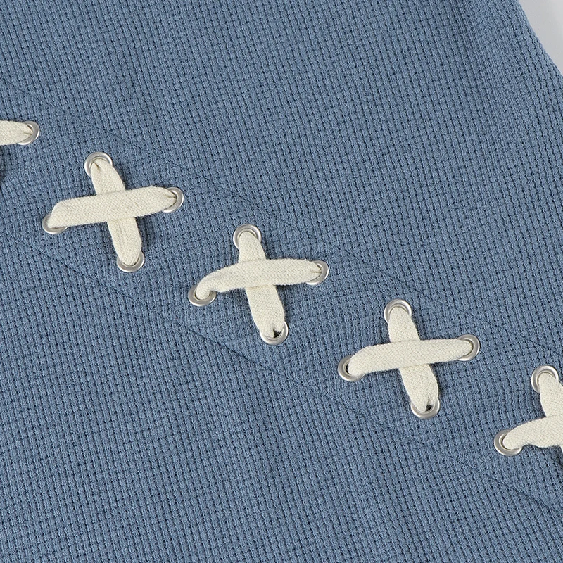 Camiseta de punto para niños, camisa de manga larga con parche de piel en contraste, con cordón, cuello redondo, Invierno - imagen 5