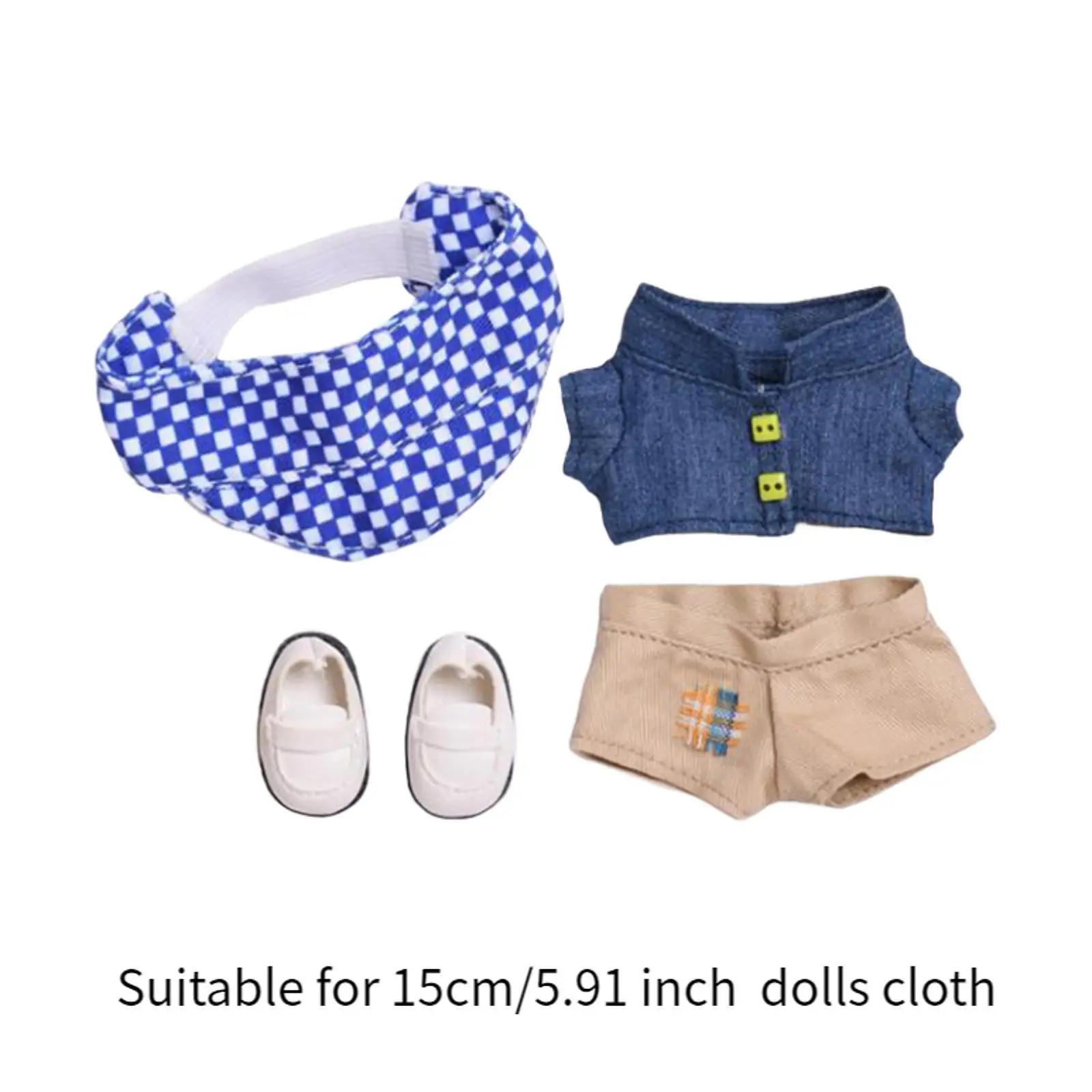 Plush Doll Clothes,Stuffed Animals Clothes for 15-17cm Doll DIY Fashion Cute Doll Denim Lapel Jacket Pants Hat Set