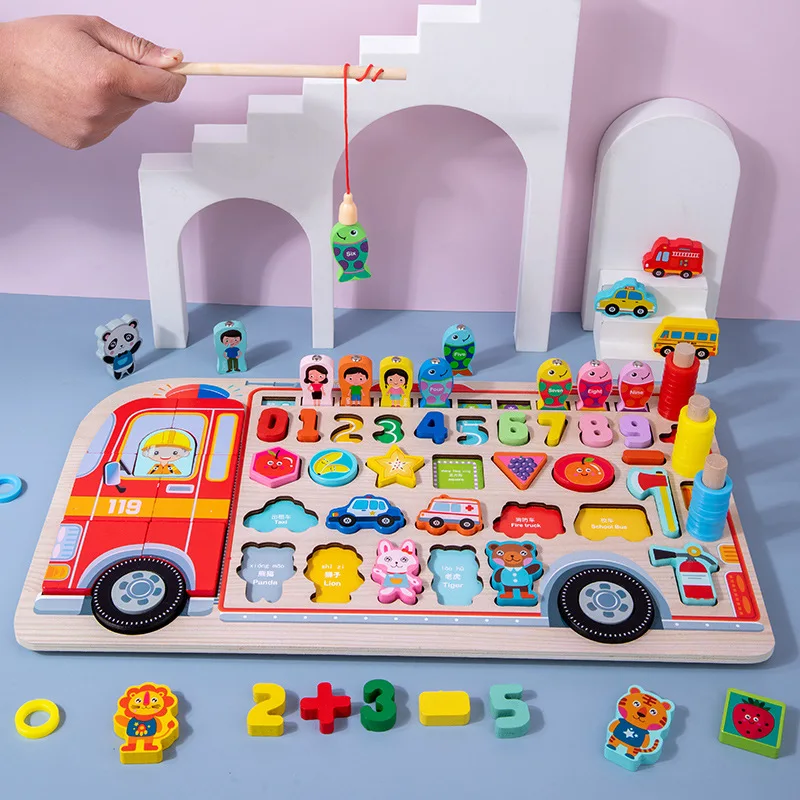 Juguetes Montessori de madera: tablero educativo y juego de pesca - imagen 3