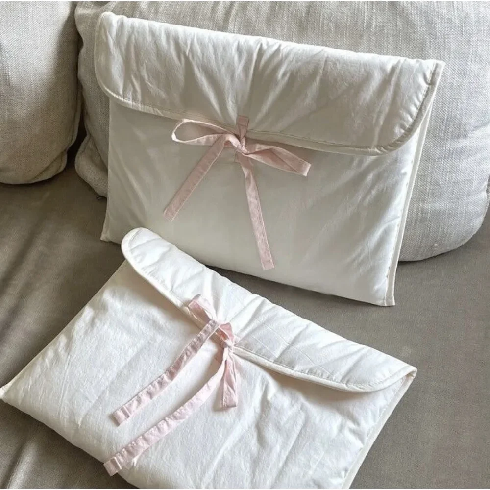 Bolsa de ordenador con nudo de lazo para mujer, bolso de almacenamiento de ordenador para tabletas con lazo negro y rosa, bolsa de almacenamiento de cosméticos de Ballet dulce coreano - imagen 2