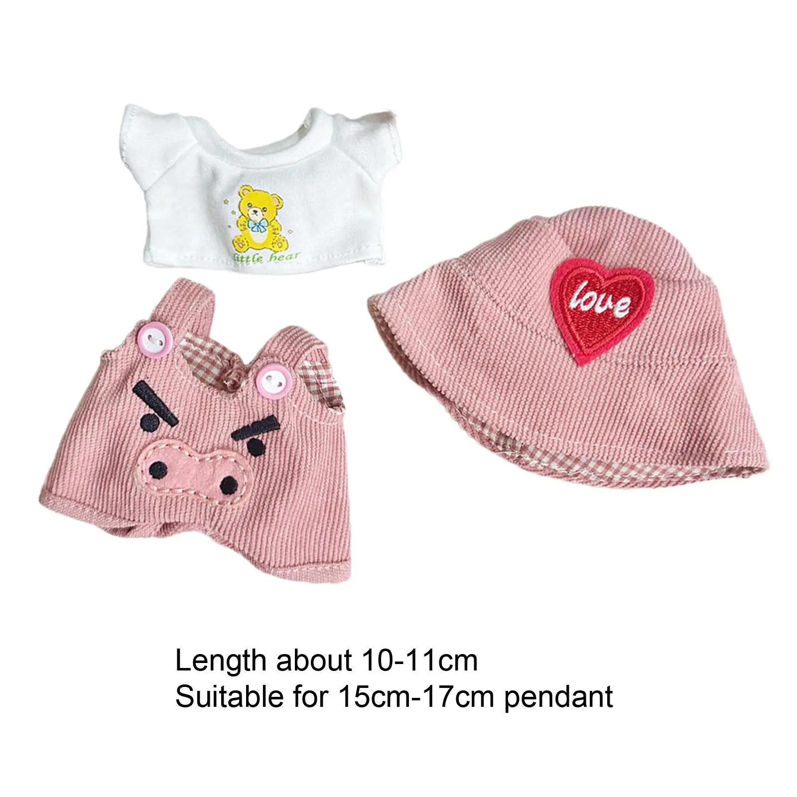 Doll Clothes for 15cm Plush Doll,Doll Pants Set,Stylish Heart Pattern Hat,DIY Soft Stuffed Animals Accessories,Cartoon (Pink)