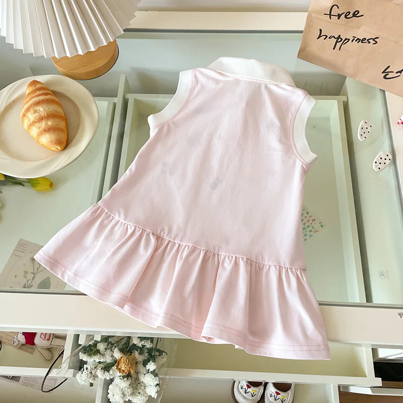 Vestido bordado de dibujos animados para niña, estilo Preppy con cuello, longitud media dulce, tela transpirable para trajes bonitos para niños pequeños, verano 2025 - imagen 3