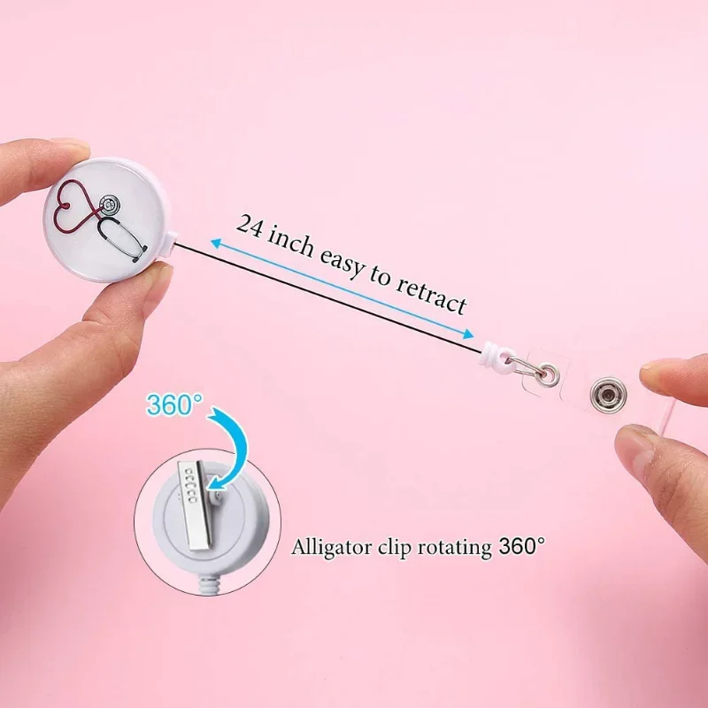Carrete retráctil para tarjetas de identificación, soporte para tarjetas de trabajo para médicos, enfermeras, accesorios para trabajadores, Clip para tarjetas de empleado - imagen 3