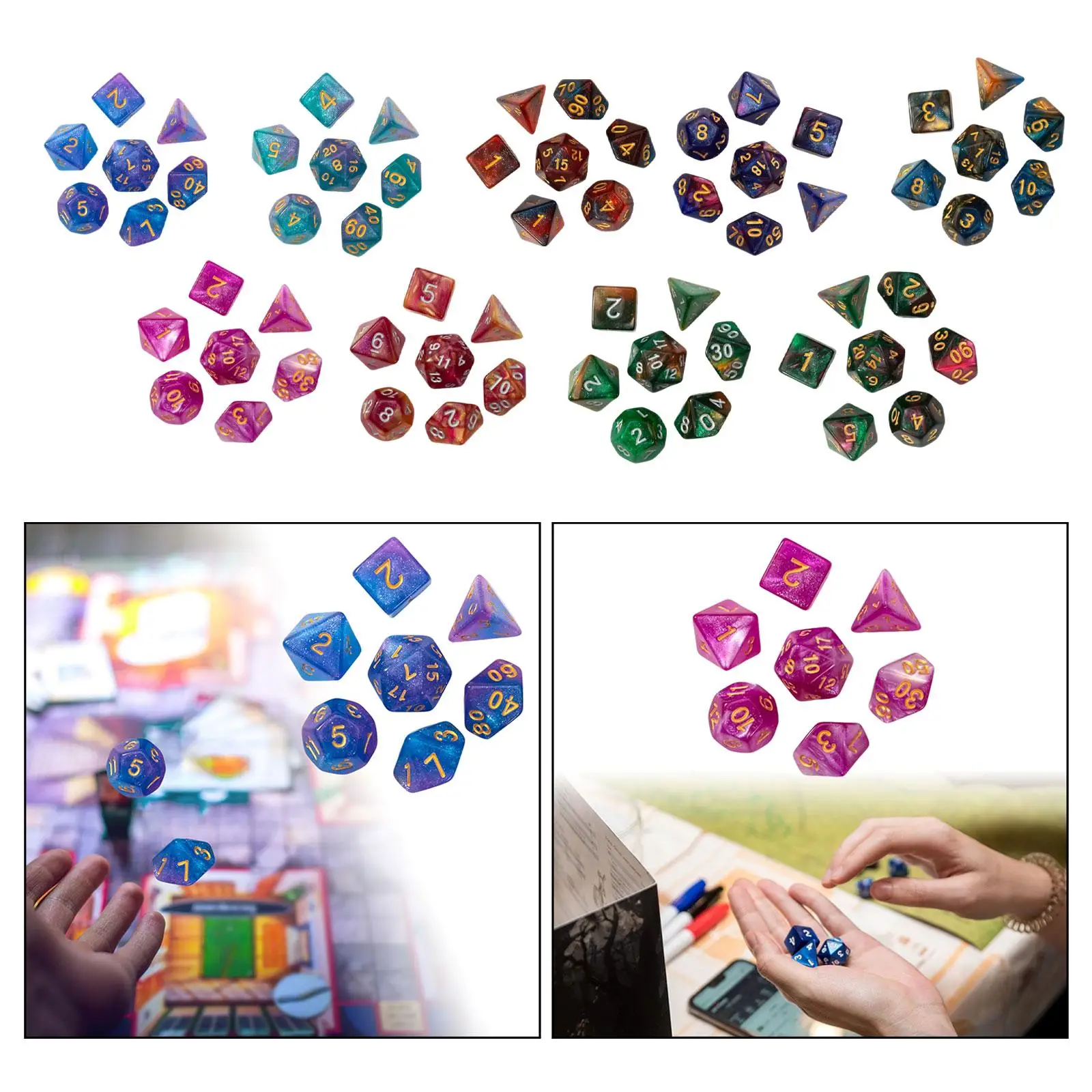Dados poliédricos de acrílico para juegos de rol y matemáticas