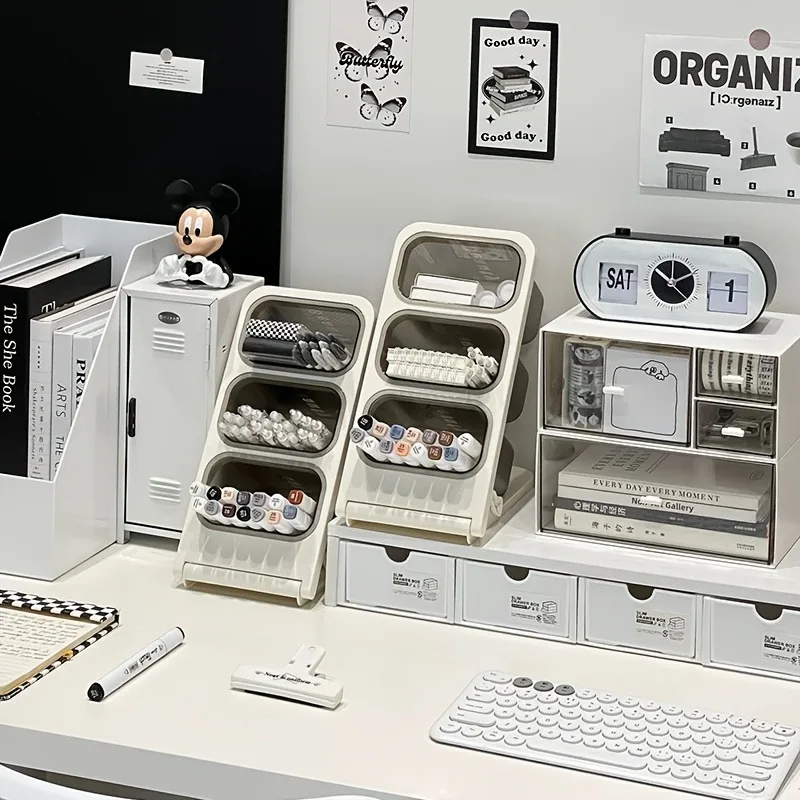 Organizador de escritorio infantil con portaplumas inclinado y estante - imagen 3