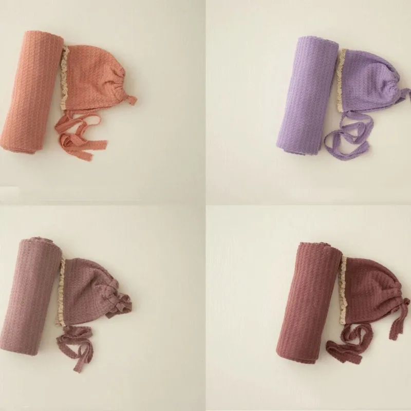 Gorro de punto para bebé, gorro de encaje para niño y niña, manta envolvente elástica, accesorios de fotografía para recién nacido, manta para sesión de fotos - imagen 5