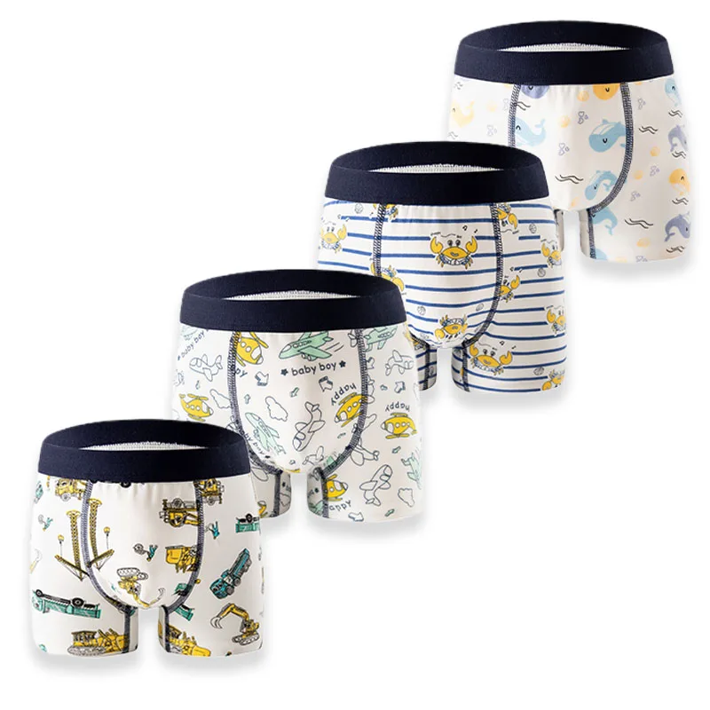 4 unids/lote de calzoncillos Boxer para niños de algodón puro suave que no se decolora, ropa interior sin fluorescencia para niños, calzoncillos Boxer con estampado de dibujos animados para niños
