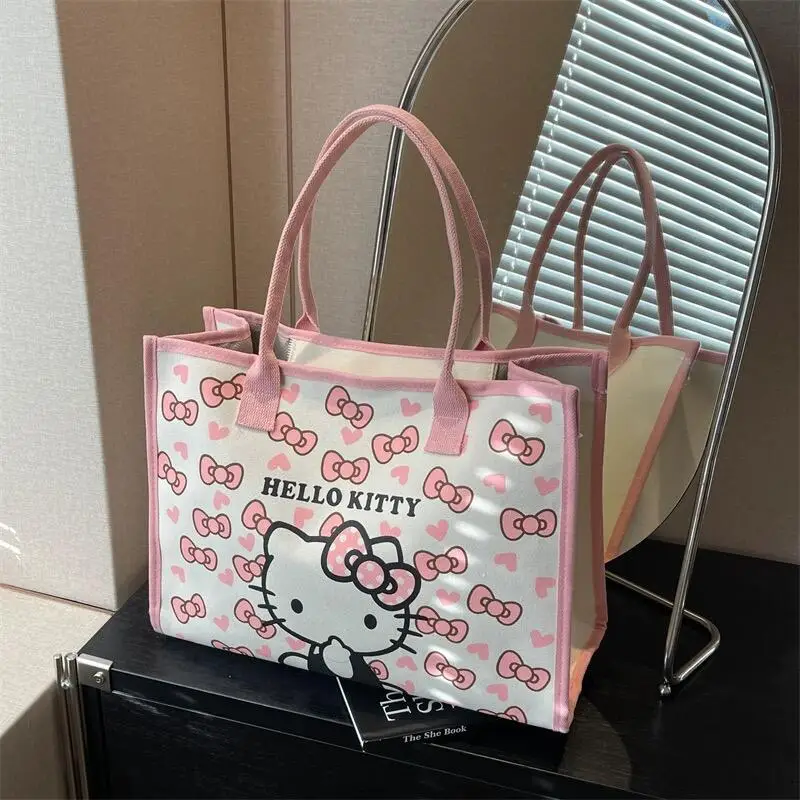 Hello Kitty, bolso de lona Retro que combina con todo, bolso de hombro para ir al trabajo para mujer, bolso escolar de dibujos animados de gran capacidad para chica y estudiante, regalos para niñas - imagen 5