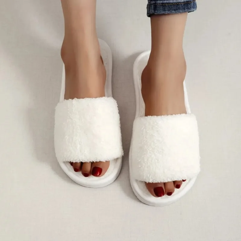 Zapatillas de casa de mujer de piel blanca con felpa cómodas - imagen 5