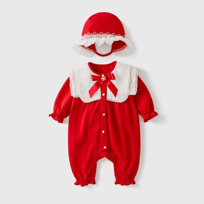 Conjuntos de 2 piezas de ropa para niña pequeña, monos de princesa de algodón con bonito lazo de estilo chino, peleles + sombrero, artículos para bebé recién nacido BC473 - imagen 4