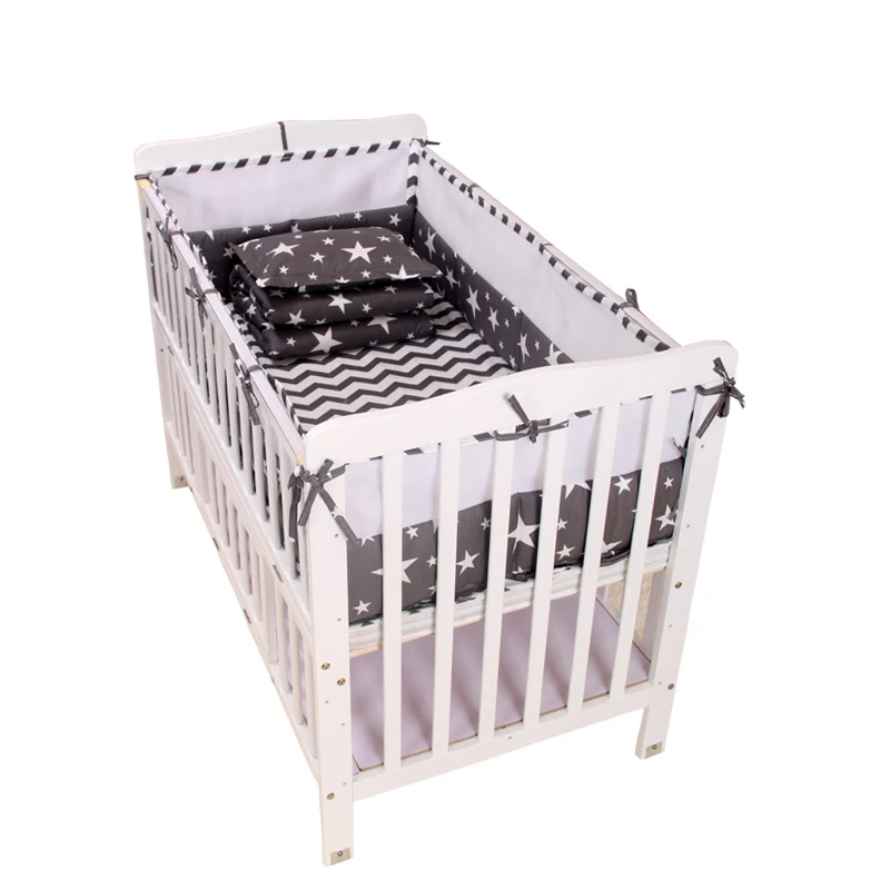 Juegos de cama de algodón para cuna de bebé, parachoques de algodón y malla transpirable de retazos, parachoques para cama de bebé en primavera y verano, parachoques/sábana - imagen 2