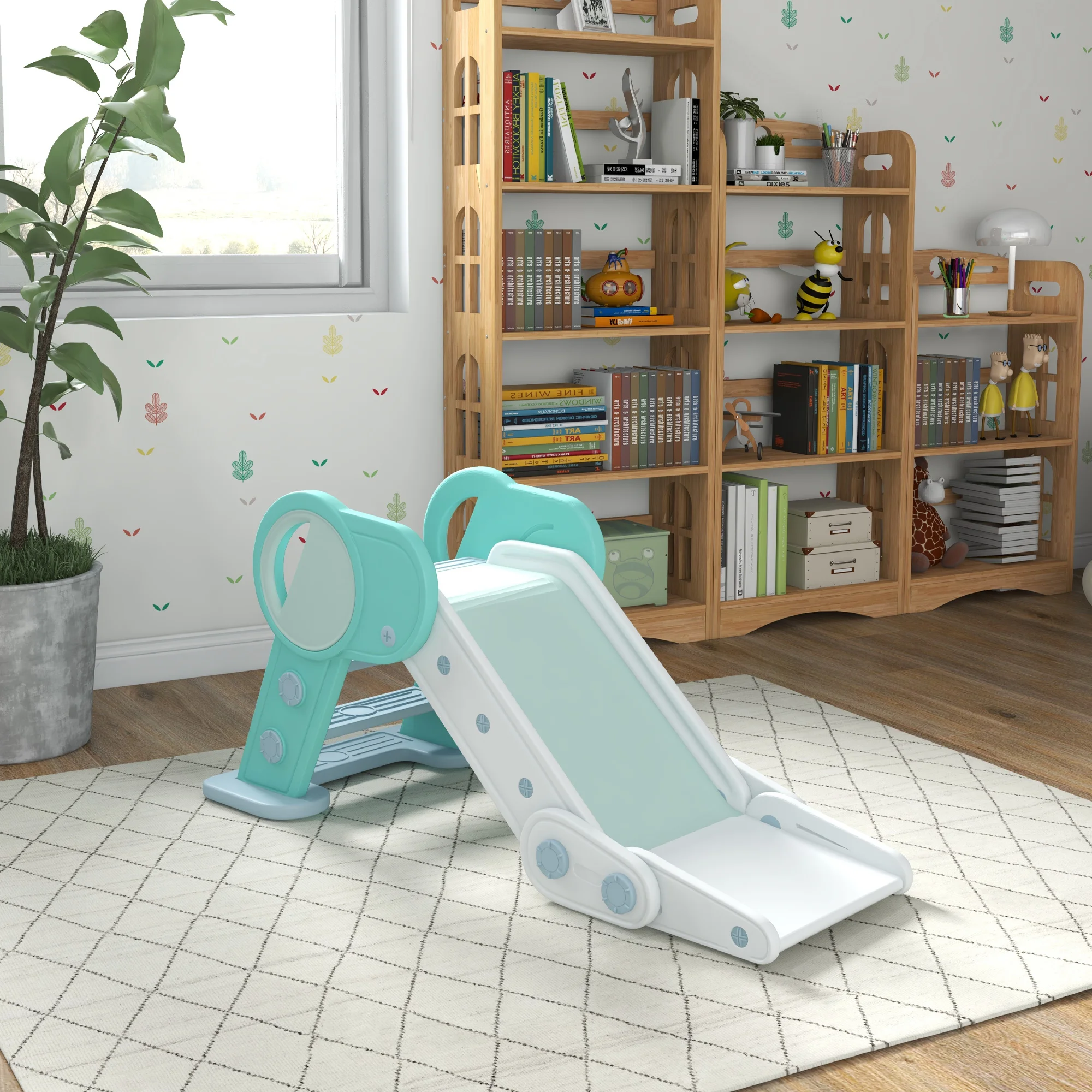 AIYAPLAY Tobogán para Niños Plegable Tobogán Infantil para Niños de 18-36 Meses con 3 Escaleras Antideslizantes para Interiores Carga 30 kg 120x53x53 cm Verde - imagen 3