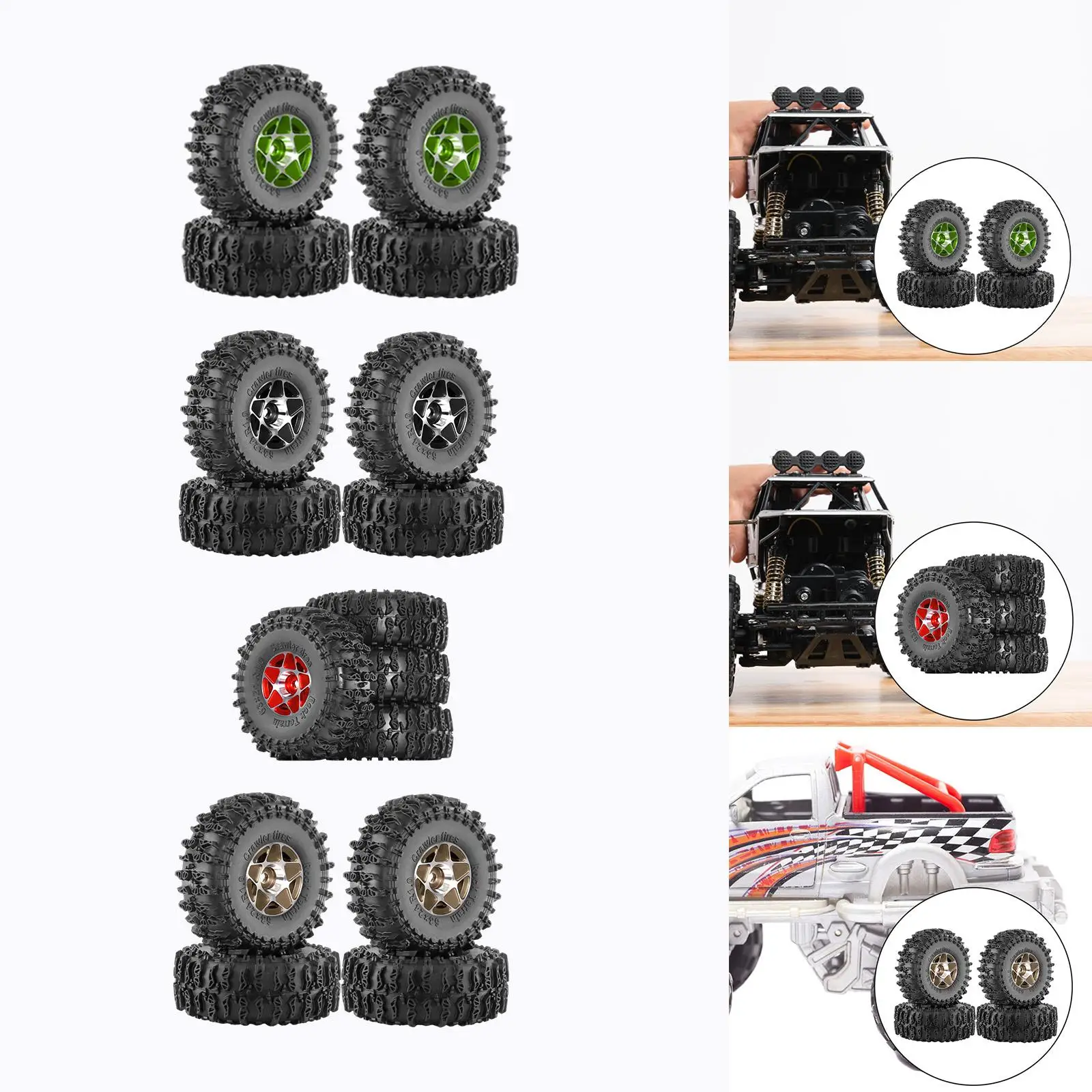 4x 1/18 1/24 RC Tires Wheel Tires Set for SCX24 FMS Fcx24 Trucks RC Car