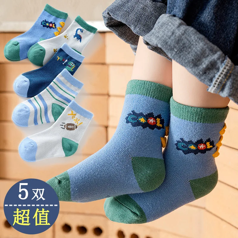 Calcetines antideslizantes de algodón para niños y niñas, medias transpirables de oso de dibujos animados, mantiene el calor, para otoño e invierno, lote de 5 pares - imagen 4