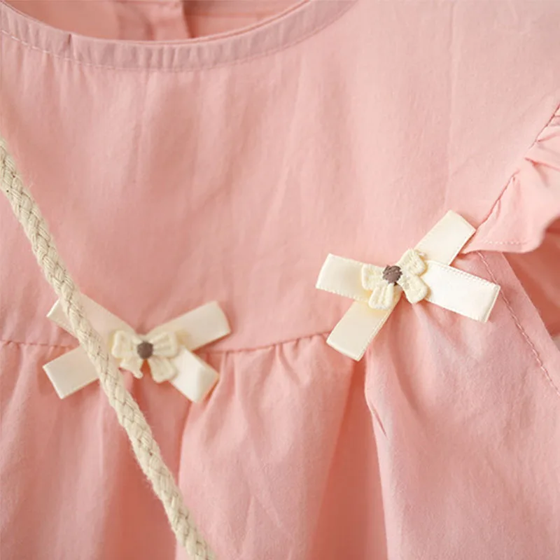 Vestidos de verano de 2 piezas, ropa para niñas, bonito vestido coreano de princesa con lazo liso sin mangas de algodón para niños pequeños + bolsa, ropa para bebés B087 - imagen 3